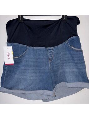 Ingirid & Isabel Maternity Midi Denim Shorts with Crossover Panel Waistband
